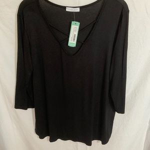 NWT Emory Park XL Black Dulce Cross Front 3/4 Sleeve Knit Top